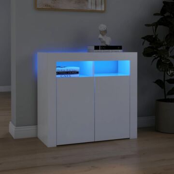 Vidaxl Sideboard With Led Lights White 80x35x75 Cm