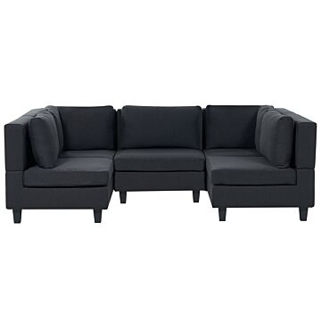 Modular Sofa Black Fabric Upholstered U-shaped 5 Seater With Ottoman Cushioned Backrest Modern Living Room Couch Beliani