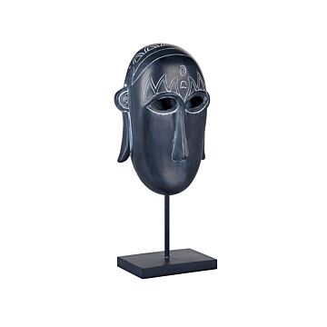 Decorative Figurine Black Polyresin 39 Cm African Mask Statue On A Stand Statuette Ornament Decor Accessories Beliani