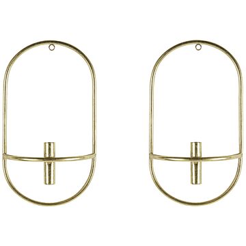 Set Of 2 Wall Candle Holders Gold Iron Modern Minimalistic Design Decoration Beliani