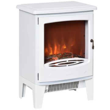 Homcom Electric Fireplace Stove, Free Standing Fireplace Heater With Realistic Flame Effect, Overheat Safety Protection, 900w/1800w, White