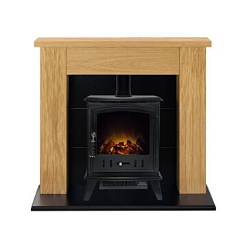 Adam Chester Stove Suite In Oak With Aviemore Electric Stove In Black, 39 Inch