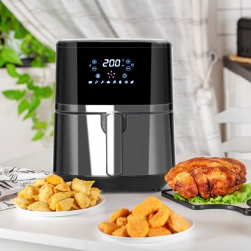 Homcom 4.5l Digital Air Fryer, 1500w W/ Digital Display, Adjustable Temperature, Timer And Nonstick Basket, Black