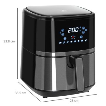 Homcom 4.5l Digital Air Fryer, 1500w W/ Digital Display, Adjustable Temperature, Timer And Nonstick Basket, Black