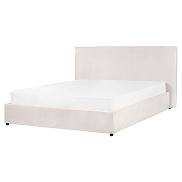 Ottoman Bed Off-white Velvet Upholstery Eu King Size 5ft3 Large Classic Headboard Storage Function Wooden Slats Beliani