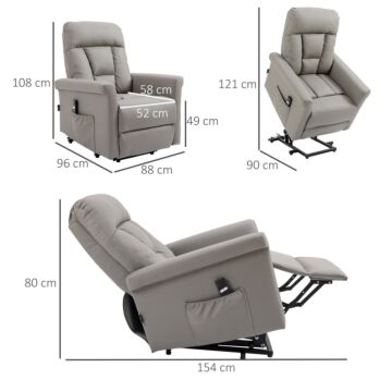 Homcom Power Lift Chair, Pu Leather Recliner Sofa Chair With Remote Control, Side Pocket, Grey