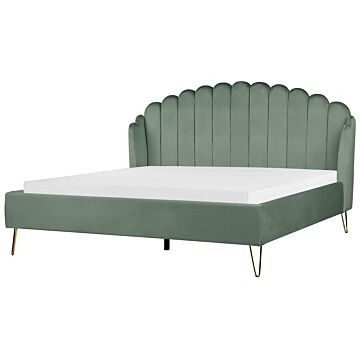 Bed Frame Green Velvet Upholstery Eu Super King Size 6ft Metal Legs Retro Design Chanell Shell Headboard Beliani