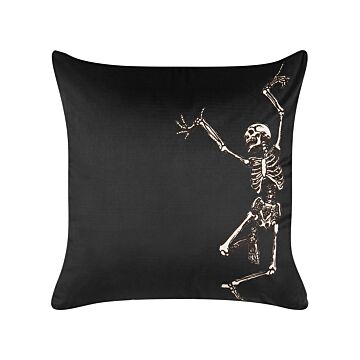 Decorative Cushion Black Velvet 45 X 45 Cm Skeleton Pattern Square Modern Halloween Decor Accessories Beliani