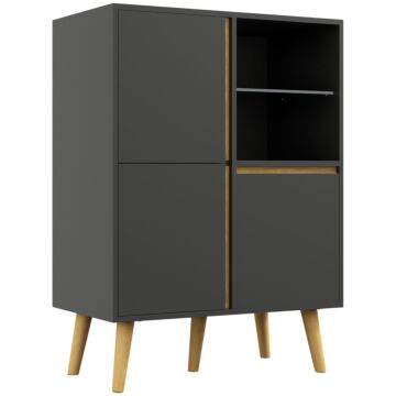 Homcom Storage Cabinet Sideboard With Tempered Glass Adjustable Shelves And Solid Wood Legs