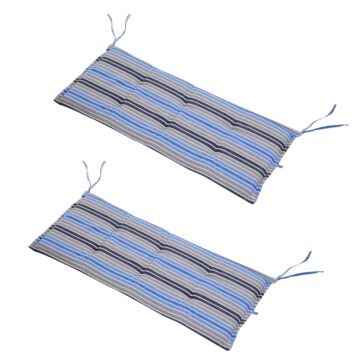 Outsunny Set Of 2 Outdoor Garden Patio 2-3 Seater Bench Swing Chair Cushion Seat Pad Mat Replacement 120l X 50w X 5t Cm - Blue Stripes