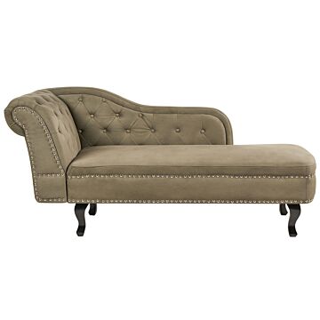 Chaise Lounge Olive Green Velvet Upholstery Left Hand Buttoned Nailheads Chesterfield Style Living Room Furniture Beliani