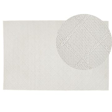 Area Rug Off-white Wool With Cotton 140 X 200 Cm Rectangular Hand Woven Geometric Pattern Boho Beliani