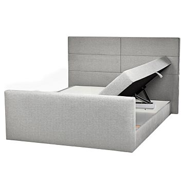 Eu King Size Divan Bed With Storage 5ft3 Light Grey Upholstery With Bonell Spring Mattress Beliani