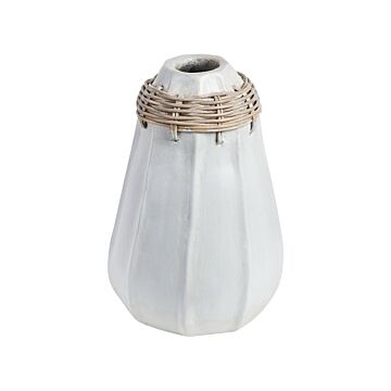 Decorative Vase White Terracotta Stonewear Natural Style Home Decor For Dried Flowers Beliani