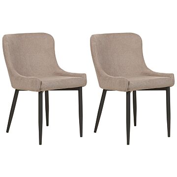 Set Of 2 Dining Chairs Taupe Fabric Upholstered Beliani