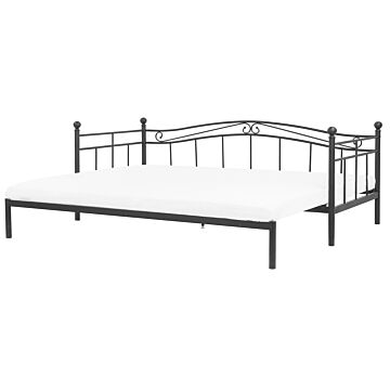 Daybed Trundle Bed Black Eu Single 2ft6 To Eu King Size 5ft Slatted Base Pull-out Convertible Beliani