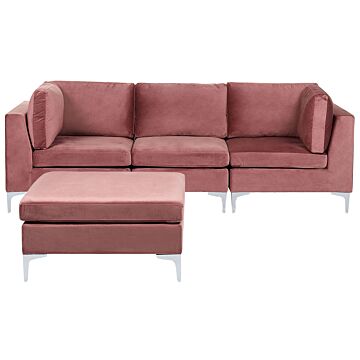 Modular Sofa Pink Velvet 3 Seater With Ottoman Silver Metal Legs Glamour Style Beliani