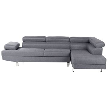 Corner Sofa Grey Fabric L-shaped Adjustable Headrests And Armrests Beliani