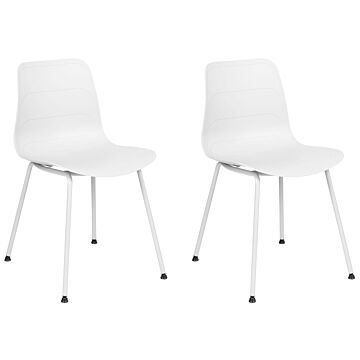Set Of 2 Dining Chairs White Synthetic Seat White Metal Legs Minimalist Design Backrest Modern Scandinavian Beliani