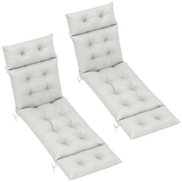 Outsunny Sun Lounger Cushions Only, 190x56x10cm Garden Lounge Chair Cushions Set Of 2, Upf20+ 220gsm Fabric, Thick Sunbed Replacement Cushions With 6 Ties, Light Grey