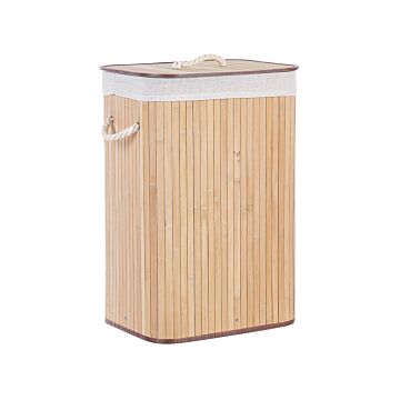 Storage Basket Light Wood Bamboo With Lid Laundry Bin Boho Practical Accessories Beliani