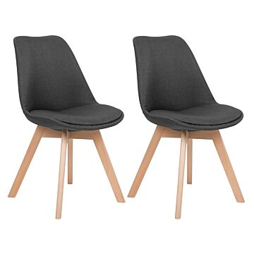 Set Of 2 Dining Chairs Dark Grey Faux Leather Sleek Wooden Legs Beliani