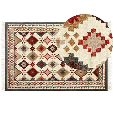 Wool Area Rug Multicolour 200 X 300 Cm Hand Woven Kilim Rug Rustic Oriental Design Beliani