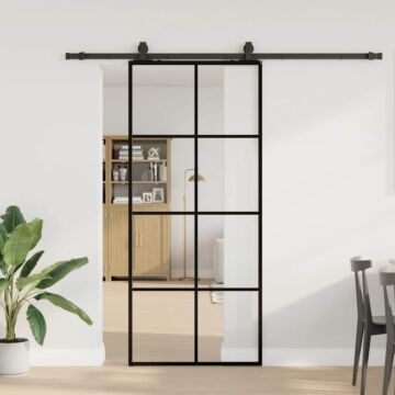 Vidaxl Sliding Door With Hardware Set Black 90x205 Cm Esg Glass