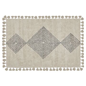 Area Rug Beige Cotton 160 X 230 Cm Rectangular With Tassels Geometric Pattern Boho Oriental Style Beliani