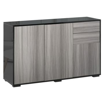 Homcom High Gloss Sideboard, Side Cabinet, Push-open Design With 2 Drawer For Living Room, Bedroom, Light Grey And Black