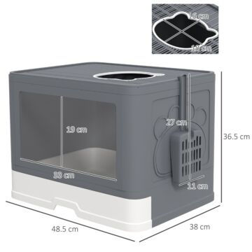 Pawhut Cat Litter Box Enclosed With Lid Front Entry Top Exit, Drawer Tray, Scoop, Brush, 48.5 X 38 X 36.5cm - Grey