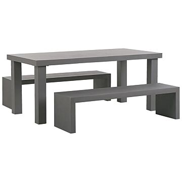 Garden Dining Set Grey Concrete Rectangular Table 2 U Shaped Benches 4 Seater Water Resistant Beliani