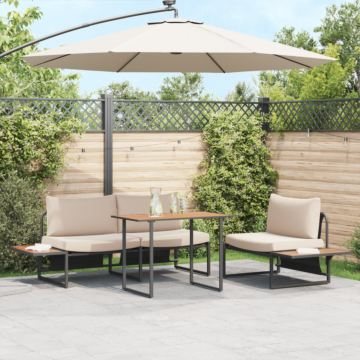 Vidaxl 3 Piece Garden Dining Set With Taupe Cushions