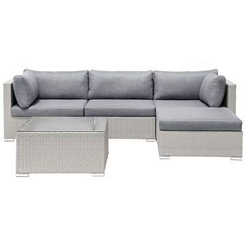 2 Piece Garden Sofa Set Beige W/ Grey Cushions 5 Seater Corner Coffee Table Beliani