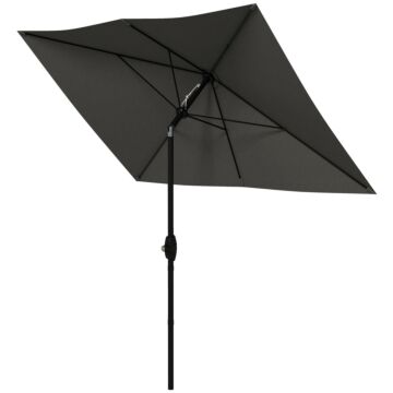 Outsunny 2 X 3(m) Garden Parasol Umbrella, Rectangular Outdoor Market Umbrella Sun Shade With Crank & Push Button Tilt, 6 Ribs, Aluminium Pole, Dark Grey