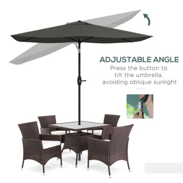 Outsunny 2 X 3(m) Garden Parasol Umbrella, Rectangular Outdoor Market Umbrella Sun Shade With Crank & Push Button Tilt, 6 Ribs, Aluminium Pole
