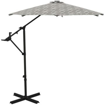 Outsunny 3(m) Convertible Cantilever Parasol And Centre-post Garden Parasol With Cross Base, 360° Rotation Banana Parasol With Crank Handle And 8 Ribs, Hanging Patio Umbrella, Black And White