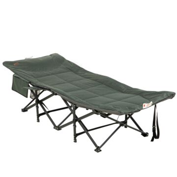 Outsunny Foldable Sun Lounger, Padded Patio Camping Bed With Maximum 170° Lying Down Angle & Carry Bag, Magazine Bag, Cup Holder For Outdoor, Grey