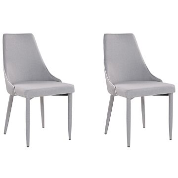 Set Of 2 Dining Chairs Grey Fabric Upholstered Seat And Legs Kitchen Chairs Beliani