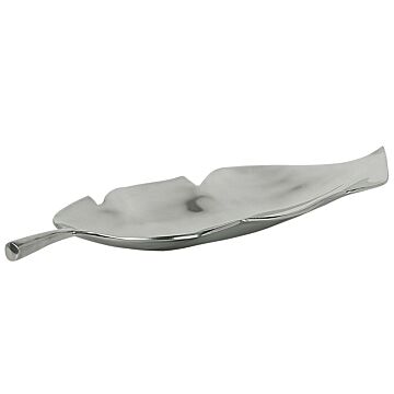 Decorative Bowl Silver Metal Aluminium Leaf Shape 68 Cm Glossy Industrial Glamour Beliani