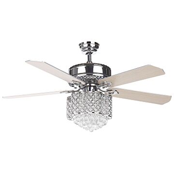 Ceiling Fan With Light Silver Metal Crystal Glass Reversible Blades With Remote Control 3 Speeds Switch Timer Glamour Design Beliani