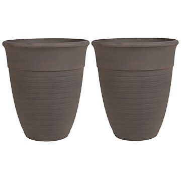 Set Of 2 Plant Pots Planter Solid Brown Stone Mixture Polyresin Square Ø 50 Cm All-weather Beliani