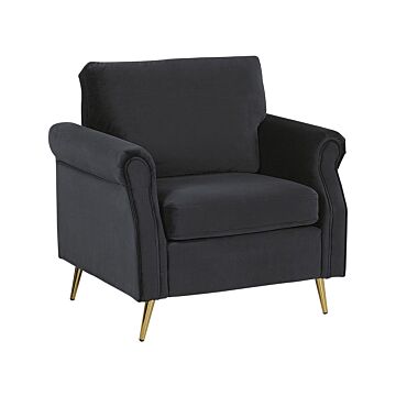 Armchair Black Velvet Fabric Upholstery Gold Metal Legs Removable Seat And Back Cushions Retro Glam Style Beliani