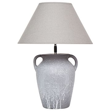 Table Lamp Grey Ceramic Base Linen Adjustable Cone Shade Modern Minimalistic Design Living Room Bedroom Beliani