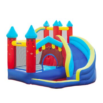 Outsunny 4 In 1 Kids Bounce Castle Large Inflatable House Trampoline Slide Water Pool Climbing Wall For Kids Age 3-8, 2.9 X 2.7 X 2.3m