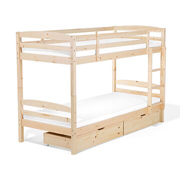 Double Bunk Bed With Drawers Light Wood Pine Wood Eu Single Size 3ft High Sleeper Children Kids Bedroom Beliani
