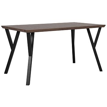 Dining Table Dark Wood Top Black Metal Legs 140 X 80 Cm 6 Seater Rectangular Industrial Beliani