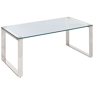 Coffee Table Transparent Glass Top Silver Stainless Steel Frame 50 X 40 Cm Glam Modern Living Room Bedroom Hallway Beliani