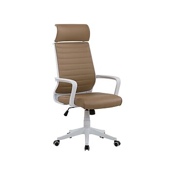 Office Desk Chair Brown Faux Leather Swivel Gas Lift Adjustable Height With Castors Ergonomic Modern Beliani