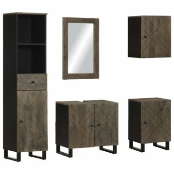 Vidaxl 5 Piece Bathroom Furniture Set Black Solid Wood Mango